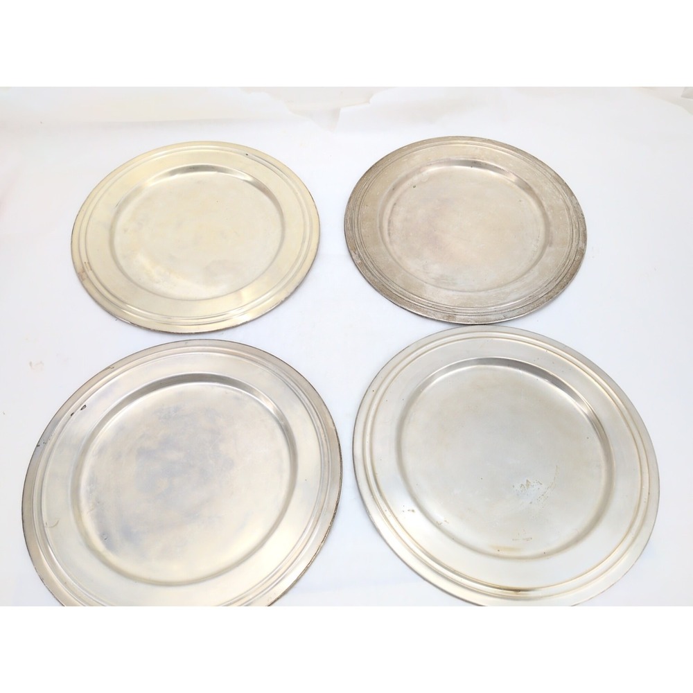 4 Pottery Barn Heavy Silver Charger Plates 13" Pewter Look Cottagecore Country